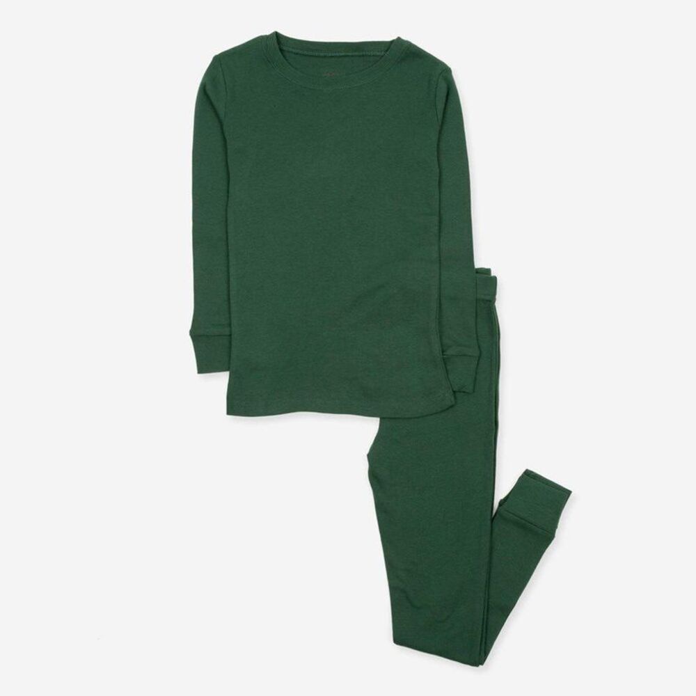 LEVERET -  Kids Two Piece Cotton Pajamas Solid Unifor Green